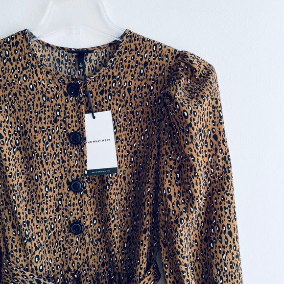 Who What Wear Long Sleeve Bold Button Leopard Print Belt Midi Dress S NWT - Picture 3 of 12